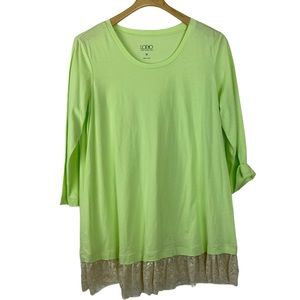 LOGO Lori Goldstein Lime Green Top Tunic Sz M